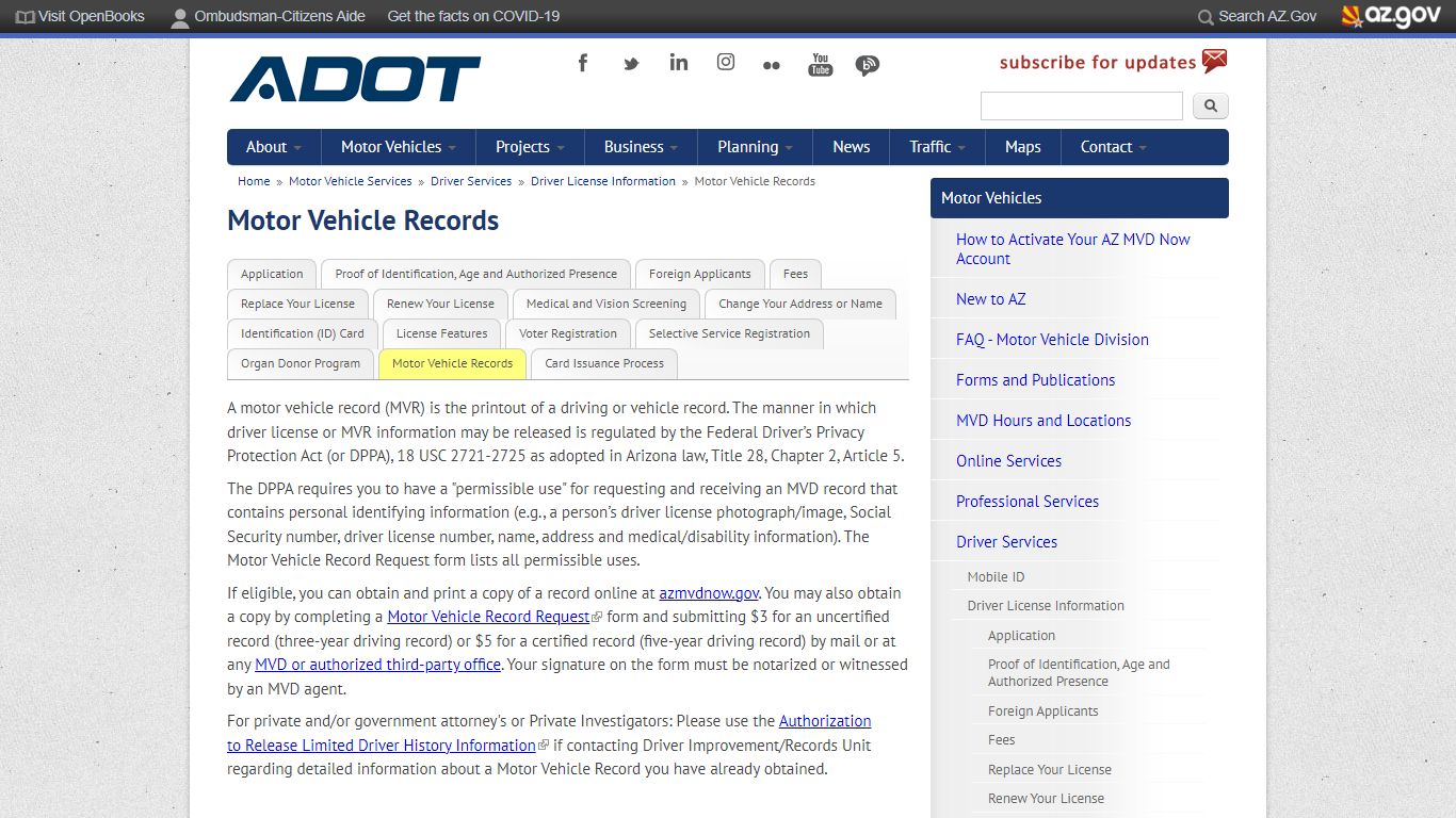 Motor Vehicle Records | ADOT - Arizona Department of Transportation